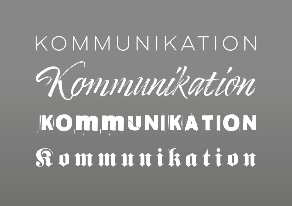 Wort „kommunikation“ in verschiedenen Schriftarten geschrieben